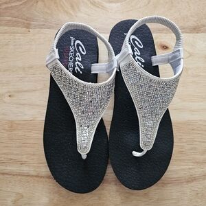 Skechers Cali Rhinestone Slingback Sandals Size 9 Black Cushioned Comfort